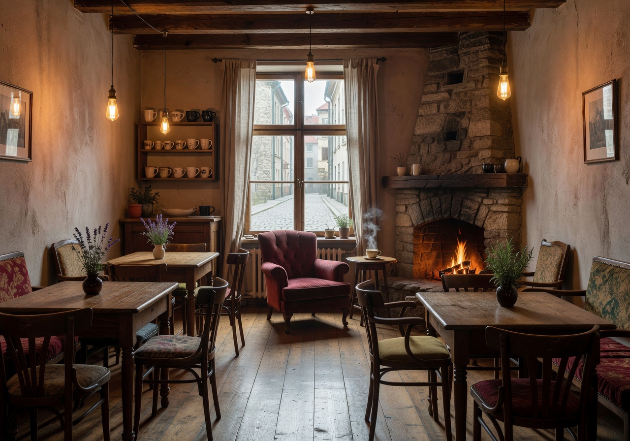 Cozy cafe interior in Riga Old Town